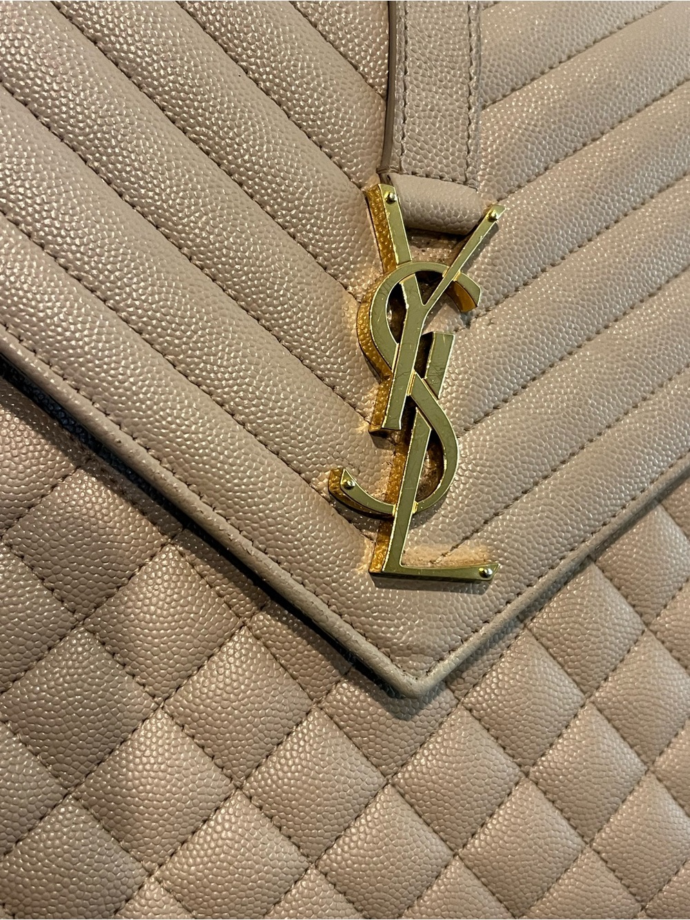 Yves Saint Laurent Large Envelope Quilted Shoulder Bag in Dark Beige - Picture 5 of 16